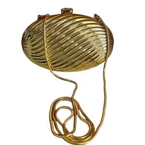 Vintage 70s Saks Fifth Avenue Hard Case Gold Metal Evening Bag